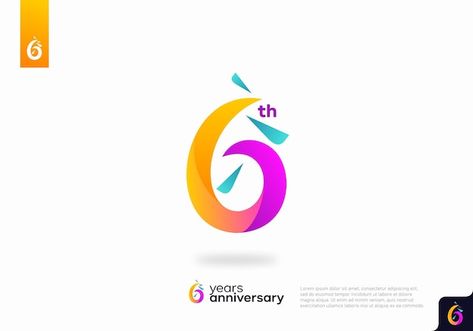 6 Logo Design Number, 6 Year Anniversary, 6 Logo, Birthday Logo, Number Logo, Logo Icon Design, Logo Number, Anniversary Logo, 6th Anniversary