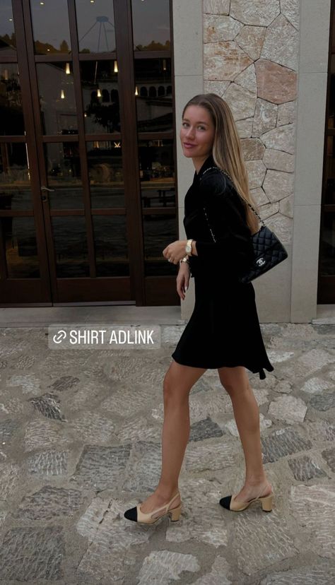 Channel Pumps Outfit, Chanel Sling Back Outfit, Styling Chanel Slingbacks, Chanel Sling Backs Outfit, Chanel Shoes Outfit Classy, Chanel Slingbacks Outfit, Chanel Slingback Outfit Dress, Slingback Heels Outfit Dresses, Black Slingback Heels Outfit