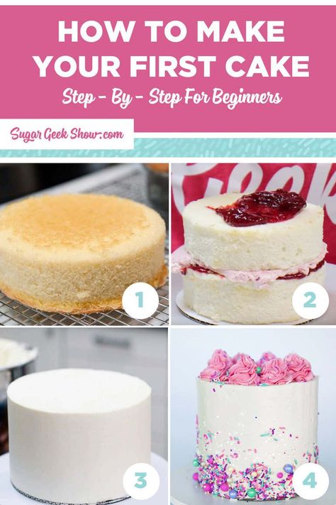 Cake Step By Step, Baking For Beginners, Moist Vanilla Cake, Cake Decorating For Beginners, Basic Cake, Baking 101, Cake Tips, Cakes Decorating, Make A Cake