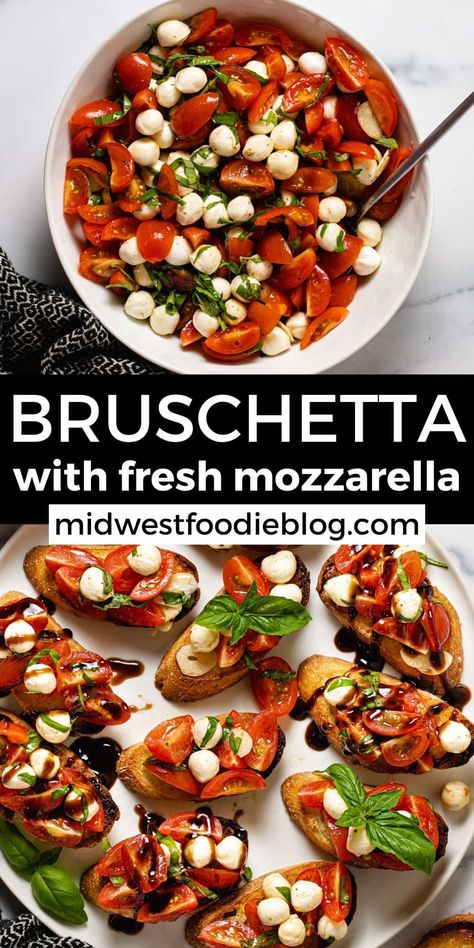 Bruchetta Appetizers Keto, Fresh Mozzarella Bruschetta, Crostini Appetizers Mozzarella, Bruschetta Side Dish, Mozzarella Tomato Bruschetta, Tomato Brushetta Appetizers, Bruschetta And Mozzarella Recipe, Bruschetta With Ricotta, Bruschetta On Baguette