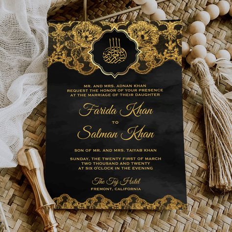 Islamic Wedding Invitations Template, Muslim Wedding Invitation Card Design, Nikkah Invitation, Bilingual Wedding, Muslim Wedding Cards, Muslim Wedding Invitations, 50th Wedding Anniversary Party, Wedding Invitation Size, Card Inspo