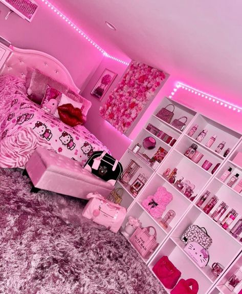 Pink Room Aesthetic Y2k, Pink Hello Kitty Bedroom, Y2k Room Ideas, Hello Kitty Room Decor, Hello Kitty Bedroom, Bedroom Ideas For Small Rooms Cozy, Room Organization Bedroom, Girly Room Decor, Dream Bedroom Inspiration