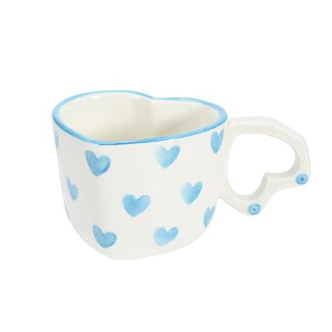 Koythin Ceramic Coffee Mug, Cute Creative Heart Handle Mug Design for Office and Home, Dishwasher and Microwave Safe, 8.5 oz/250 ml for Latte Tea Milk (Blue Heart) Design Pot, Coffee Saucer, Best Afternoon Tea, Hearts Design, Blue Hearts, Tea Milk, Cup Handles, Snack Tray, Milk Cup