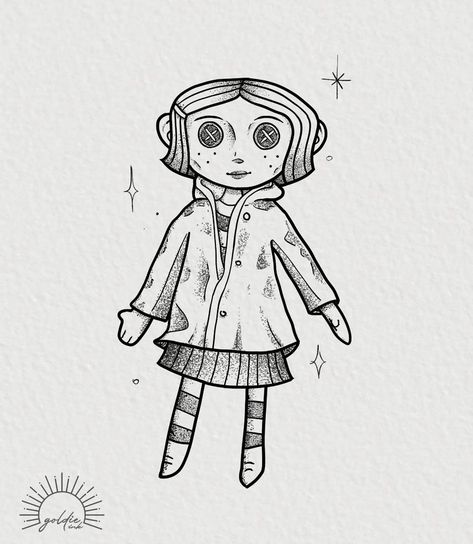 Alternative Tattoo Ideas, Coraline Flash Tattoo, Coraline Flash, Wednesday Addams Tattoo, Flash Tattoo Ideas, Coraline Drawing, Coraline Tattoo, Tim Burton Tattoo, Coraline Art