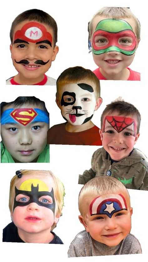 Superhero Face Paint Easy, Easy Boy Face Paint, Face Painting Spiderman, Iron Man Face Paint, Hero Face Paint, Superhero Face Paint, Super Hero Face Paint, Captain America Face Paint, Spiderman Face Paint