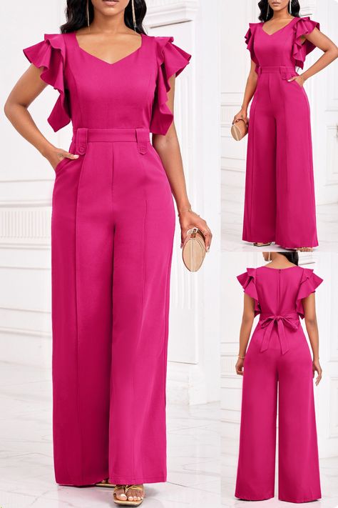 🌸 Make a bold statement with Rosewe’s Breathable Hot Pink V-Neck Jumpsuit! Flaunt your style with this vibrant, must-have summer piece. Shop now and own the look! 💖  #FashionTrends2024 #StyleInspo #OOTD #InstaFashion #FashionLover #FashionForward #OutfitOfTheDay #Fashionista #StyleOfTheDay #FashionBlogger Classy Jumpsuit Outfits, Pink Check Dress, Jumpsuit Pattern Sewing, Dress For Your Body Type, Jumpsuit Short, Classy Jumpsuit, African Prom Dresses, Short Sleeve Jumpsuit, 2piece Outfits