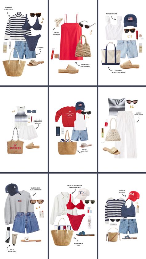 Fourth of July outfits, 4th of July outfit inspo Nantucket 4th Of July Outfit, Forth Of July Outfit Ideas Preppy, 4th Of July Weekend Outfits, Coastal 4th Of July Outfits, East Coast 4th Of July Aesthetic, American Preppy Style Women, Hamptons Preppy Aesthetic, Old Money 4th Of July Outfits, 4th Pf July Outfits Aesthetic