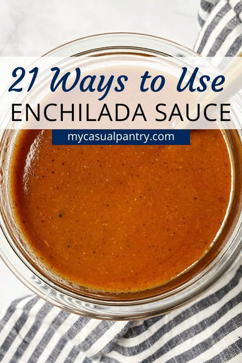 If you love Mexican food then you have likely made or used canned enchilada sauce many times. But what if you have sauce leftover? I'm sharing 21 recipe ideas for using this flavor-packed sauce. Things To Make With Enchilada Sauce, How To Use Enchilada Sauce, Chicken In Enchilada Sauce, Leftover Enchiladas What To Do With, Enchilada Sauce Recipes With, Canned Enchilada Sauce Better, Recipes That Use Enchilada Sauce, Tamales With Enchilada Sauce, Red Enchilada Sauce Uses