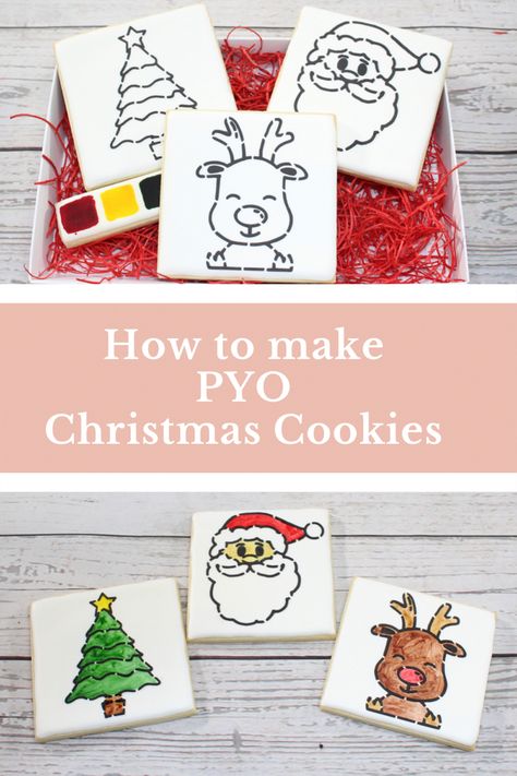 How To Make Pyo Cookies, Diy Cookie Painting Kit, Pyo Christmas Cookie Stencils, Paint Cookies Diy, Pyo Cookie Stencils, How To Paint Sugar Cookies, Edible Paint Palette Diy, Pyo Cookie Palette Diy, Paint Your Own Cookie Instructions