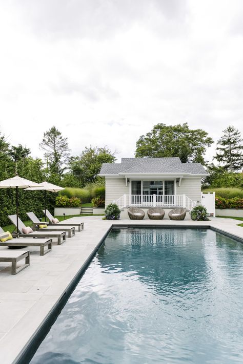 Hamptons Style Pool, Hampton Pool, Hamptons Pool, Waterline Pool Tile, Hamptons Aesthetic, Pool Pavers, Backyard Walkway, Outdoor Pool Area, Pool Finishes