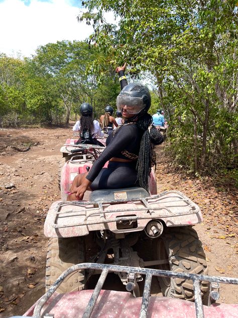 Black girl riding on atv in Mexico Atv Puerto Rico, Atv Riding Outfit Vacation, Chase The Bag, Aries Szn, Activities To Do With Friends, Travel Mood Board, Island Vacation Outfits, Vacay Mood, Vacay Pics