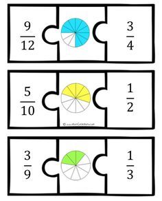 This would be soooo much better if the author had left the pieces blank so that the kids could fill them in, and used a variety of models for fractions.... Teaching Fractions, Fraction Activities, Math Geek, Counting Money, Equivalent Fractions, Free Puzzles, Montessori Math, Math Notebooks, Math Fractions