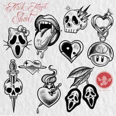 Spooky Friday The 13th Tattoos, December Friday The 13th Tattoos, Christmas Friday The 13th Tattoos, Cover Up Tattoos For Women Before And After, Friday The 13th Tattoo Flash Sheet, Friday 13th Tattoo Flash, 13 Tattoo Designs, Goth Tattoo Flash Sheet, Friday 13 Tattoo Ideas