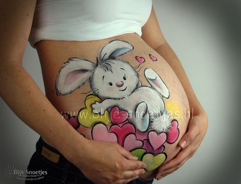 Easter Pregnant Belly Painting, Pregnant Rabbit, Animal Face Paintings, Bump Painting, School Bookmarks, Face Painting Tips, Pregnant Belly Painting, Belly Paint, Belly Casting