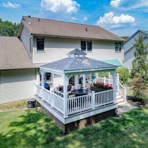 Gazebo Ideas | Woodland Deck Company - Ohio Built In Gazebo On Deck, Gazebo On Deck Ideas Backyard, Gazaboo Ideas, Covered Gazebo Ideas, Decks With Gazebo Ideas, Square Gazebo Ideas Backyard, Screen Gazebo Ideas Backyard, Deck With Gazebo Ideas, Gazebo On Deck Ideas