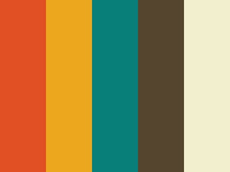 "Vintage Modern" by Tickled blue, brown, cream, gold, orange, retro, teal, turquoise, vintage, yellow Bedroom Colour Schemes Green, Vintage Retro Bedroom, Vintage Color Schemes, Vintage Colour Palette, Retro Color Palette, Retro Bedrooms, Bedroom Colour Palette, Orange Retro, Bedroom Color Schemes