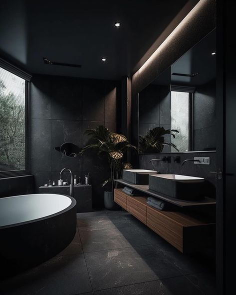 Modern Black Bathroom Design: A Timeless Elegance All Black Bathroom, Modern Black Bathroom, Bathroom Design Black, Dark Bathrooms, Home Office Inspiration, Contemporary Bathroom Designs, Modern Kitchen Design Luxury 2020, Kitchen Design Modern White, Bad Design