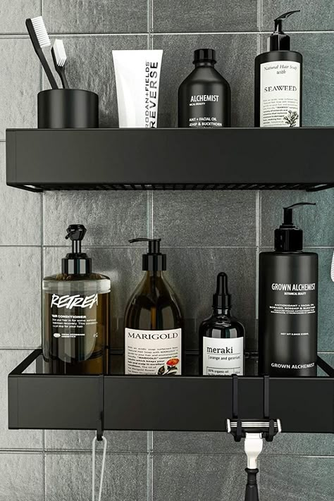 Grey Bathroom Organization, Male Bathroom Decor, How To Decorate A Men’s Bathroom, Men Kitchen Decor Ideas, Men’s Dark Bathroom Ideas, Men’s Bathroom Decor, Men’s Bathroom, Men House Decor Ideas, Male Bathroom Ideas Decor