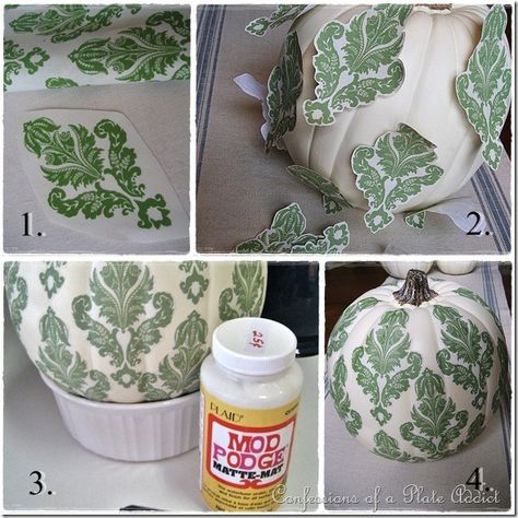 Pumkin Decoration, Decoupage Pumpkins, Fall Decorating Ideas, Fall Projects, White Pumpkins, Fall Holidays, Fall Diy, Mod Podge, Fall Decorating