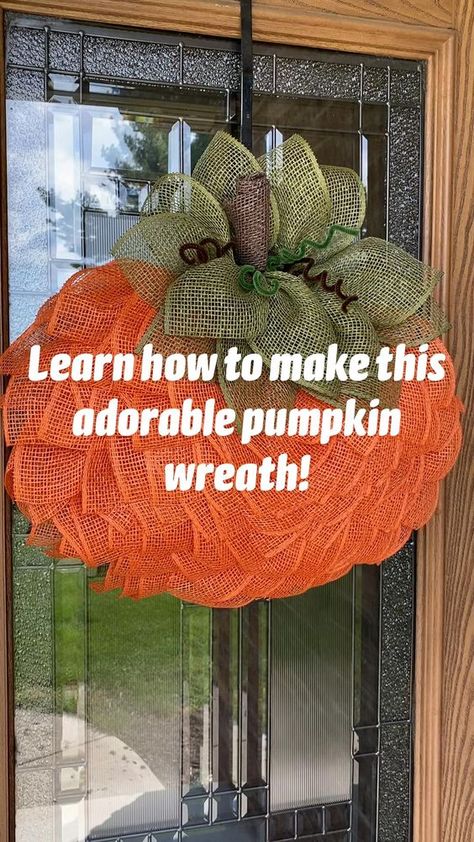 Learn uow ti make a pumpkin wreath using a wire wreath form from dollar tree. Wire Pumpkin Wreath Diy, Pumpkin Mesh Wreaths, Pumpkin Wreath Tutorial, Deco Mesh Pumpkin, Dollar Tree Fall Decor Diy, Pumpkin Wreath Diy, Ribbon Wreath Diy, Burlap Wreath Tutorial, Mesh Ribbon Wreaths