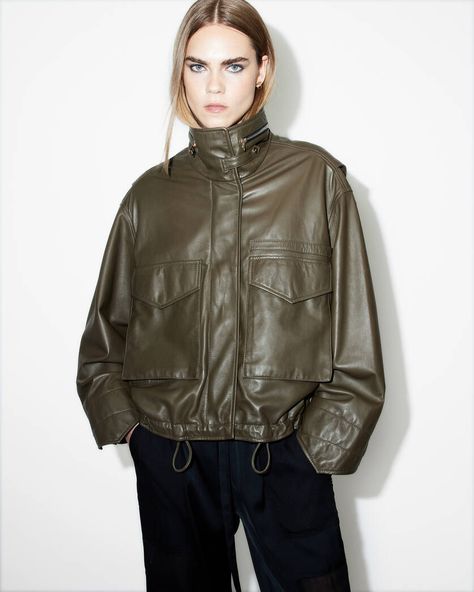 Olive Leather Jacket Outfit, Allsaints Style, Womens Leather Jacket Outfit, Green Leather Jacket, Loungewear Outfits, Cropped Leather Jacket, Jacket Outfit, Sweaters And Jeans, Sweater Sale