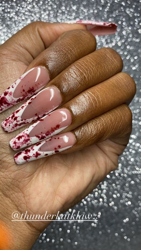 Halloween Nail Art Acrylic, Halloween Inspired Nails Acrylic, Spooky Nails 2023, Blood Nails Design, Halloween Nails 2024, Blood Halloween Nails, Halloween Nails Stiletto, Halloween Stiletto Nails, Halloween Nails Blood