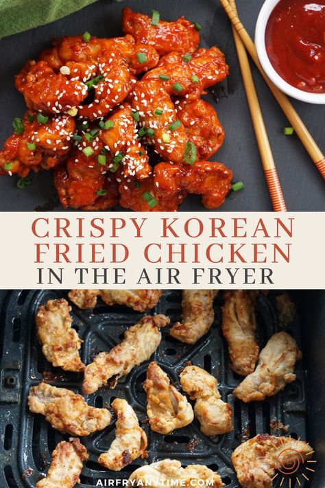 Air Fryer Korean Fried Chicken Air Fryer Recipes Asian, Spicy Korean Sauce, Manly Recipes, Healthy Baked Chicken Recipes, Korean Sauce, Bbq Shack, Air Fryer Chicken Thigh Recipes, Korean Fried Chicken Recipe, Chicken Thigh Recipes Air Fryer