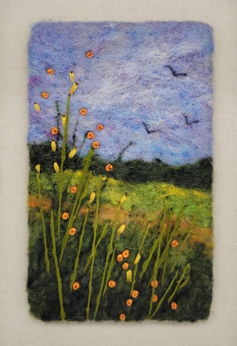 Felt Art, Flowers, Wool Art, Wool Painting, Needle Felt Painting, Felt Painting, in 6x8 Frame Behind Glass - Etsy Felt Ball Crafts, Felting Pictures, Tovad Ull, Felted Pictures, Watercolor Holiday Cards, Felting Crafts, Felt Painting, Wool Painting, Felted Wool Crafts