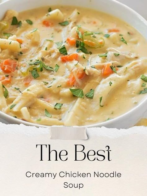 Homemade Creamy Chicken Noodle Soup, Creamy Chicken Noodle, Chicken Recipes Easy Quick, Creamy Chicken Noodle Soup, Noodle Soups, Chicken Noodle Soup Easy, Soup Chicken, Foods Ideas, Homemade Noodles