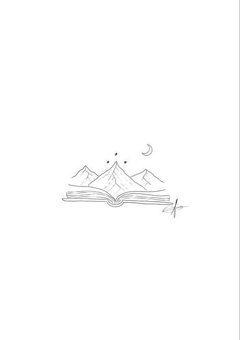 Book Tattoo With Mountain, Book With Mountain Tattoo, Velaris Book Tattoo, Small Book Inspired Tattoos, Book Inspired Tattoos Acotar, Sjm Book Tattoos, Mountain Book Tattoo, Simplistic Book Tattoo, Acotar Book Tattoo Ideas