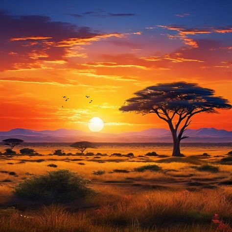 Show the sun rising over the African savannah by QueenOfDelight - Playground Savannah Desert, Savannah Sunset, Savannah Animals, Africa Photos, Savannah Art, Land Scapes, African Savannah, African Sunset, Sun Rising