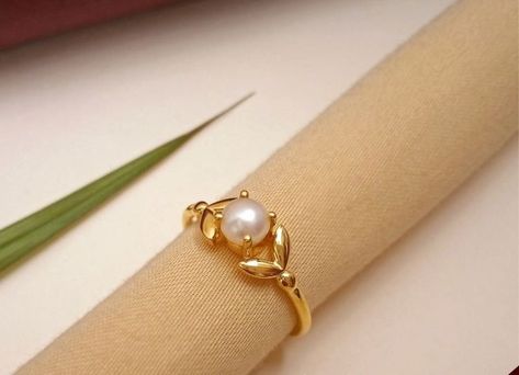 Gomedhikam Ring Designs, Pearl Finger Rings In Gold Indian, Pearl Ring Designs Unique Gold, Pearl Gold Rings For Women, Muthyam Rings Gold, Pearl Rings In Gold For Women, Pearl Finger Ring Designs, Unique Gold Rings Modern, Gold Ring Design For Women Latest Gold Ring Design For Women