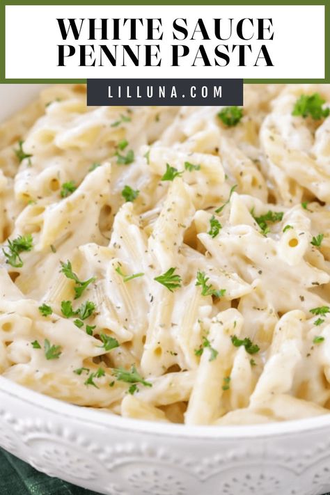 This super simple and delicious white sauce recipe is packed with flavor. This dish is perfect by itself or you can add chicken too! #whitesauce #whitesaucerecipe #pasta #garlicwhitesauce Pasta And White Sauce, Noodles With White Sauce, Spaghetti Sauce White, White Sauce Noodles Recipe, Pasta With White Sauce Recipe, White Sauce Noodles, White Sauce Recipe Pasta, Chicken White Sauce Pasta, White Sauce Pasta Recipes Easy