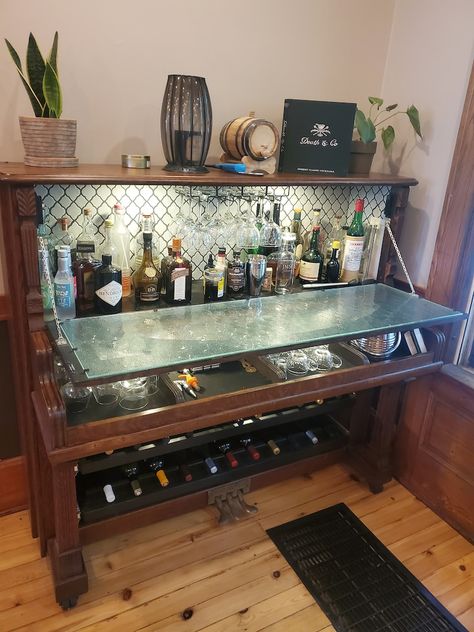 Reclaimed Piano Bar - Etsy Turn Piano Into Bar, Upright Piano Bar Repurposed, Piano Made Into A Bar, Piano Turned Into Bar, Piano Conversion Ideas, Upright Piano Repurpose, Piano Bar Repurposed, Piano Makeover Ideas, Piano Coffee Bar