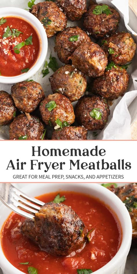 The easiest, lightest way to cook meatballs is to use the air fryer! Homemade or frozen, air fryer meatballs are perfectly cooked in no time at all, with no hot, messy oil. Perfect for meal prep, snacks, appetizers, or even a full meal! Airfryer Meatballs, Sausage Meatballs Recipes, Air Fryer Meatballs, 40 Aprons, Prep Snacks, Air Fryer Foods, Cooks Air Fryer, Meal Prep Snacks, How To Cook Meatballs