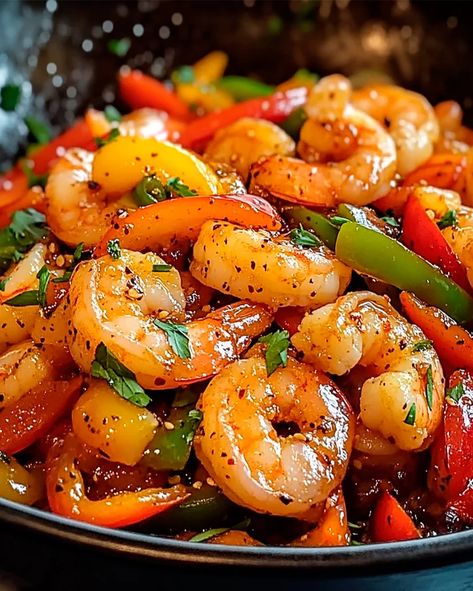 Shrimp and Pepper Stir-Fry Recipe | Quick and Easy Meal Prawns Stir Fry Recipes, Shrimp And Sweet Peppers, Daily Recipes Dinners, Shrimp And Peppers Recipe Stir Fry, Peppers And Shrimp Recipes, Prawn Meal Ideas, Quick And Easy Fish Dinner Recipes, Shrimp And Mushroom Stir Fry, Shrimp Recipes Zucchini