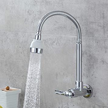 Wall Mounted Kitchen Faucet 360 Degree Swivel Flexible Hose Single Lever Cold Water Tap Laundry Sink Faucet Stream Spray Bubbler Slop Sink, Wall Mounted Kitchen Faucet, Galvanized Metal Bucket, Tin Planters, Herbs Plants, Faucet Kitchen, Hanging Planters Indoor, Planter Indoor, Metal Bucket