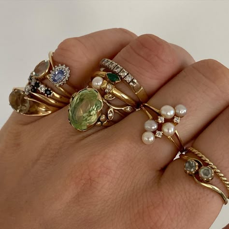 NEW! Have you seen our latest drop already? Swipe left and pick your favorite 🤍 Eclectic Rings Aesthetic, Mixed Metal Jewelry Layering Rings, Gold Jewelry Inspiration, Vintage Ring Stack, How To Stack Rings, Vintage Jewellery Aesthetic, Everyday Ring Stack, Mixed Metal Ring Stack, 90s Rings