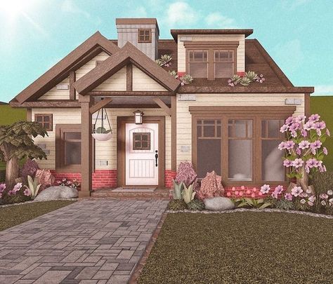 21+ Best Bloxburg House Ideas in 2023 That Inspire You Aesthetic House Exterior, Simple House Exterior, Cottage Layout, Cottage Core Bloxburg House, Bloxburg Cottage, Cottage House Exterior, Cottage Core House, Houses Bloxburg, Tiny House Exterior