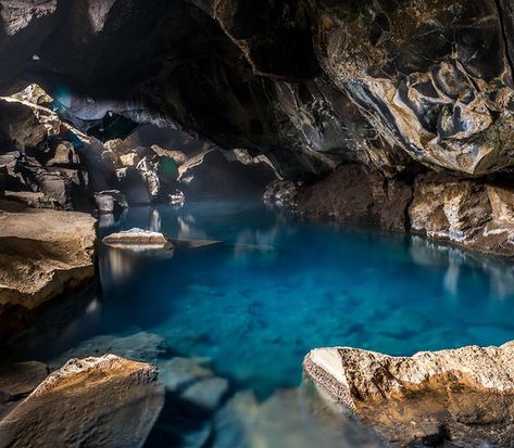 Underground Hot Springs, Cave Hot Spring, Atla Visuals, Hot Spring Aesthetic, Barbie Campaign, Cave Reference, Underground Spring, Clan Ideas, Iceland Hot Springs