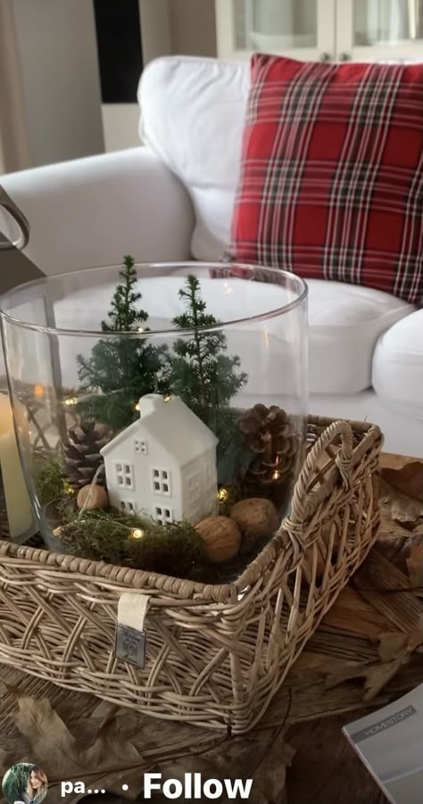 Trending Home Decor 2020, How To Decorate With Risers, Small Sleigh Christmas Decor, Decorate End Tables Living Room, Winter Tray Decor Ideas, Decorate Shelves For Christmas, Simple Christmas Coffee Table Decor, Large Jar Decorating Ideas, Christmas Basket Decor