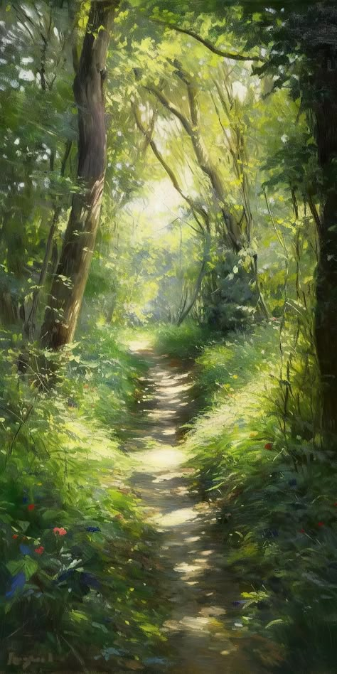 Forest Pathway Drawing, Pathway Drawing, Forest Path Painting, 숲 사진, Watercolor Art Landscape, Forest Scenery, Landscape Art Painting, Pretty Landscapes, Forest Painting