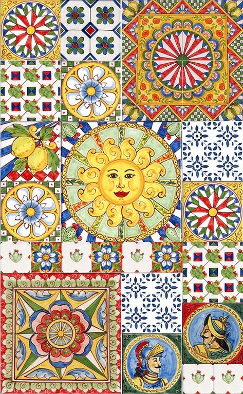 Sicilian Decor, Sicilian Tiles, Italian Tiles Pattern, Italian Pattern, Italian Tiles, Italian Ceramics, Italian Art, Tile Art, Tile Patterns