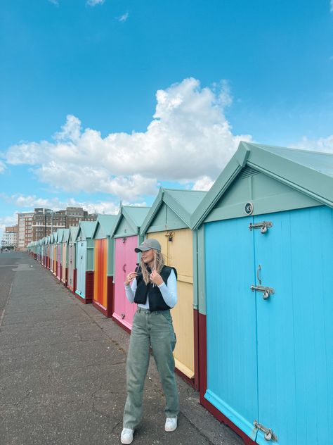 Brighton beach huts. Popular tourist destination in Brighton UK, perfect for instagram photos or photoshoots. Beach Hut Photoshoot, Brighton Photoshoot, Southwold Beach Huts, New Brighton Beach, Brighton Beach Uk, Brighton Pride, Brighton Beach Huts, Brighton & Hove, Digital Designer