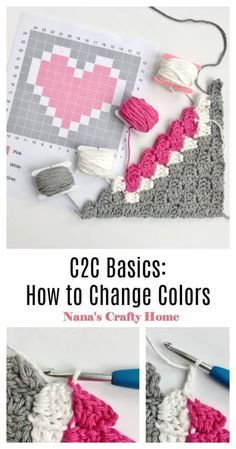 C2c How To, How To Change Colors In C2c Crochet, What Is C2c Crochet, Crochet C2c Tutorial, How To Crochet C2c, How To Graph Crochet, C2c Heart Graph, How To Do C2c Crochet, C2c For Beginners