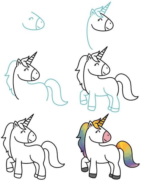 Unicorn Drawing Easy, How To Draw Unicorn, Draw Unicorn, Unicorn Drawings, Trin For Trin Tegning, Drawing Ideas For Kids, Unicorn Drawing, Drawing Lessons For Kids, Easy Drawings For Kids