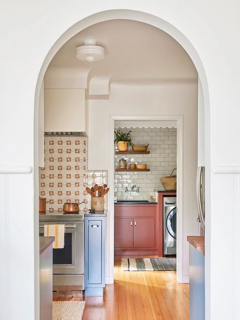 This California Kitchen Makes a Case for Keeping Walls | domino How To Add Color To A White Kitchen, Add Color To White Kitchen, 1940s House, California Kitchen, Artist Couple, Artistic Kitchen, Bungalow Kitchen, Laundry Room Renovation, Wood Details