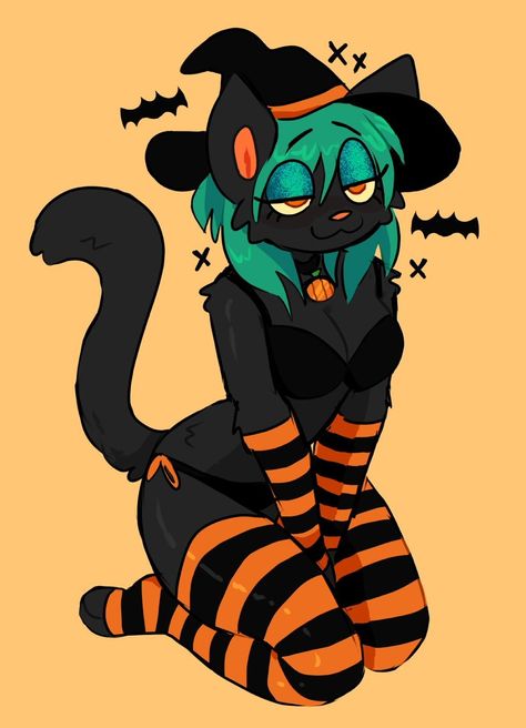 Black Cat Fursona, Halloween Poses Drawing, Spooky Poses, Anthro Reference, Sona Art, Cat Girl, Drawing Base, Halloween Cat, Cartoon Art Styles