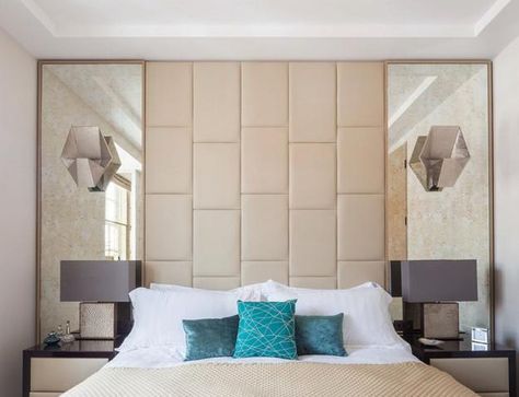 Glamorous Mirrors Bringing Chic into Modern Bedroom Designs Hotel Vibe Bedroom, Modern Mirror Design, Wall Behind Bed, Bespoke Headboards, High End Design, Rectangle Bedroom, Mirror Headboard, Famous Interior Designers, Mirror Wall Bedroom