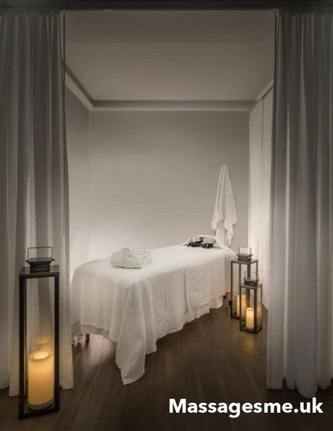 Massage Therapist Room Ideas, Salon Massage Room Ideas, Massage Waiting Room Ideas, Massage Room Lighting Ideas, Massage Room Lighting, Massage Office Ideas, In Home Massage Room Ideas, At Home Massage Room, Massage Table Decor